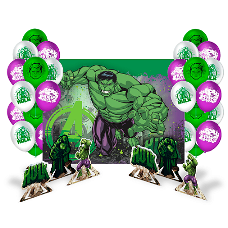 Kit festa hulk Decoração Aniversário Painel+ Balão+ Display