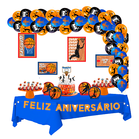 Kit festa Basquete Decoração aniversário + 25 Balão + Toalha