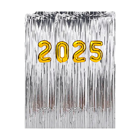 Kit Festa Ano Novo Decoração Reveillon Cortina PRATA + Balão