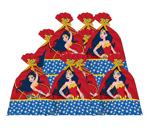 8 Sacolas Lembrancinhas Mulher Maravilha Kids decoração aniv