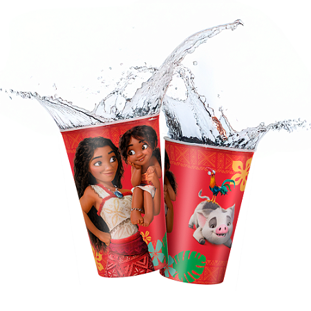 8 Copos Festa Moana 2 Decoração Aniversário Resistênte 180ml