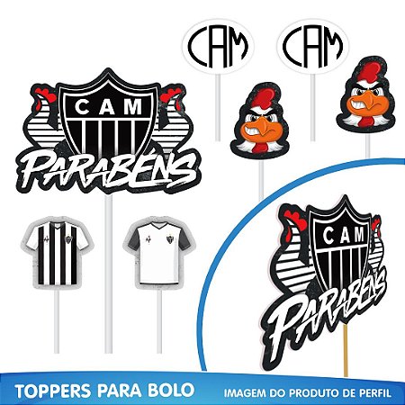 Topo de bolo Festa Atlético Mineiro Decoração aniversár 7pçs