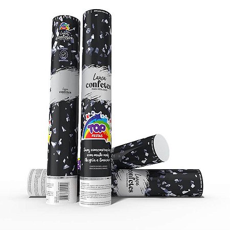 LANCA CONFETES 30 CM REVEILLON ANO NOVO PRATA FESTA