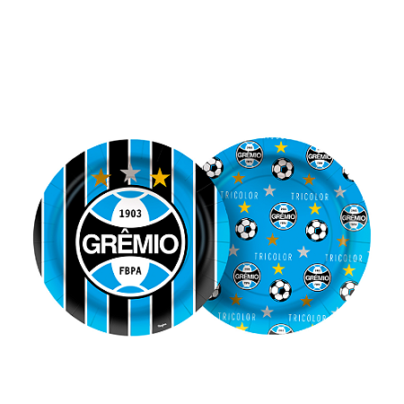 8 Pratos Redondo Festa Gremio Decoração Aniversário 18cm