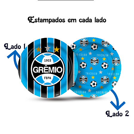 8 Pratos Redondo Festa Gremio Decoração Aniversário 18cm