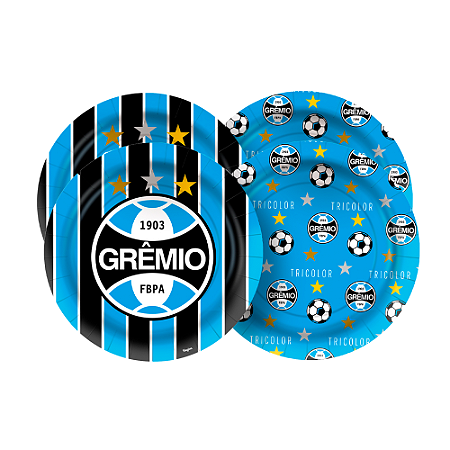 8 Pratos Redondo Festa Gremio Decoração Aniversário 18cm