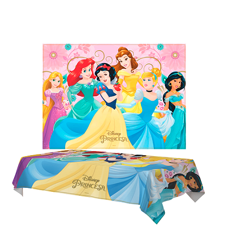 Kit festa Princesas Decoração Aniversário Toalha + Painel