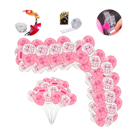 Kit Balão Festa Stitch Rosa Decoração Arco descontruído 5m
