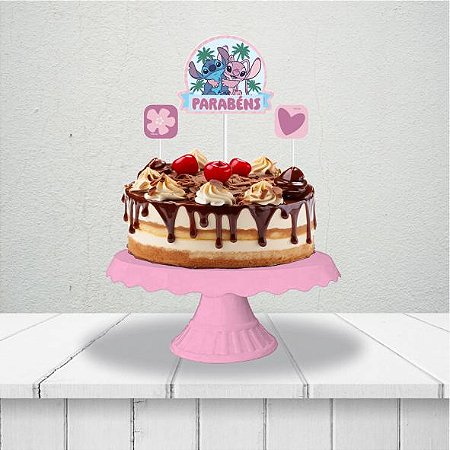Topo de bolo festa Stitch Rosa Decoração Aniversário complet