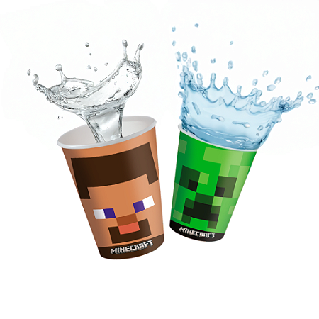 8 Copo Festa Minecraft Decoração Aniversário completo 200ml
