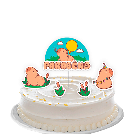 Topo De bolo Festa Capivara Decoração Aniversário 5pçs