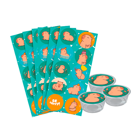 30 Adesivos Redondo Festa Capivara Decoração Aniversário 5cm