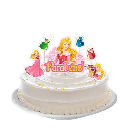 Topo de bolo Decoração Aurora Festa Aniversário 6pçs complet