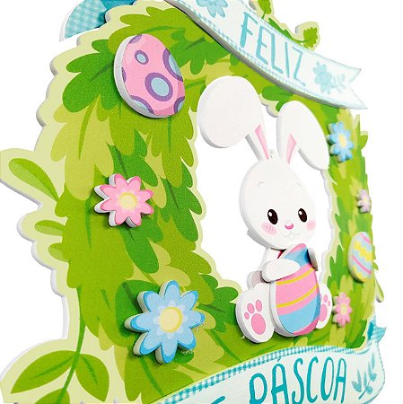 Decoração Páscoa Guirlanda Feliz Páscoa Coelho d Frente 32cm