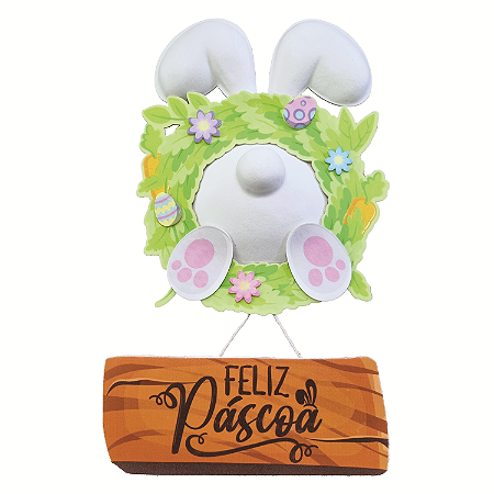 Decoração Páscoa Guirlanda Feliz Páscoa Coelho de Costa 54cm