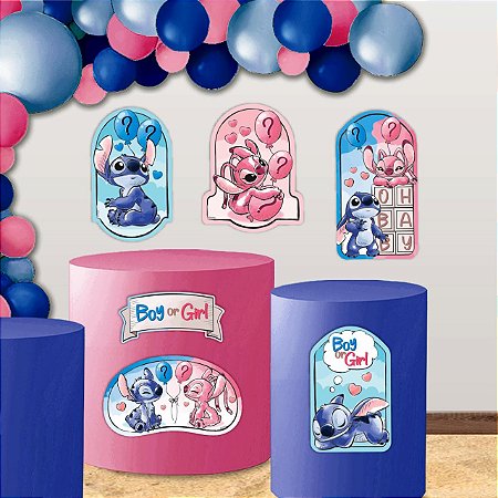 Kit festa Stitch Chá Revelação Decoração Aniversário EVA 6pç