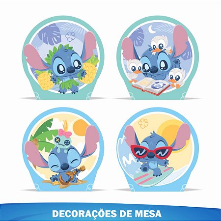 4 Display Decoração Stitch Baby Festa Aniversário 28cm