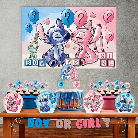 Kit festa Stitch Chá Revelação Decoração Aniversário 33pçs