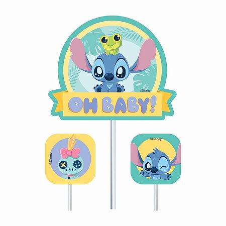 Topo de Bolo Festa Stitch Baby Decoração Aniversário 13x22cm
