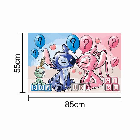 Painel Sublimado Festa Stitch Revelação Decoração Anive 85cm