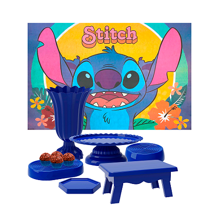 Kit Festa Decoração Stitch TNT+Bandejas+Boleiras+Mesa+Vaso