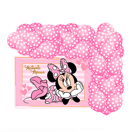 Kit Festa Minnie Rosa Decoração Aniversário Painel+25 Balão