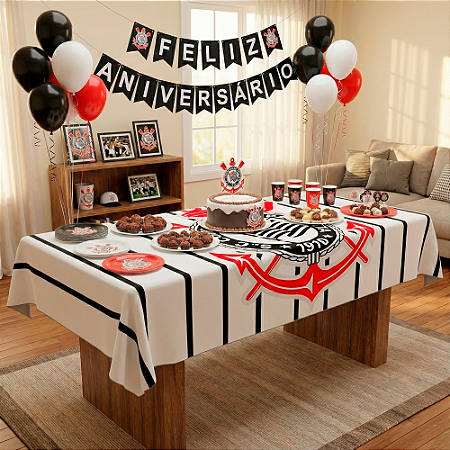 Toalha De Mesa G Decoração Corinthians Festa TNT 1,40x1,03cm