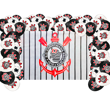 Kit festa Decoração Corinthians Painel TNT GG + 25 Balões