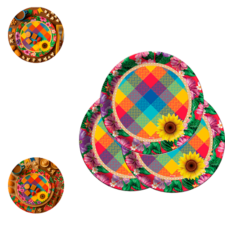 8 Pratos Redondo Decoração Junina Festa Julina