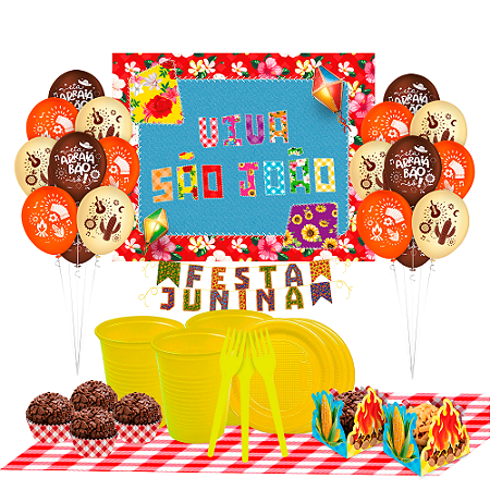 Kit festa Junina Decoração e descartáveis Arraia 50 pessoas