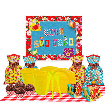 Kit festa Junina Decoração e descartáveis Arraia 20 pessoas