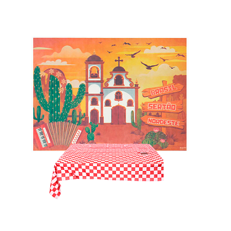 Kit festa Junina Arraia Julina Painel + Toalha 1m Decoração