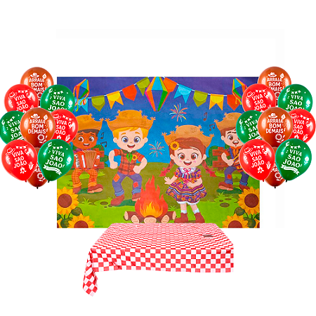 Kit festa Junina Arraia Julina Painel GG + Toalha 1m+ Balão
