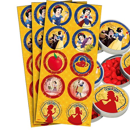 30 Adesivos Branca de neve redondo decoração festa