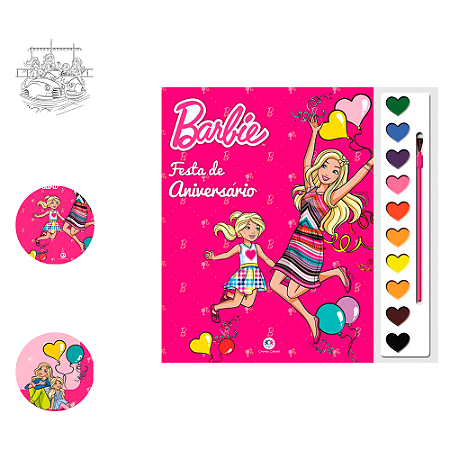 Livro para colorir Barbie festa aniversário Aquarela Cores