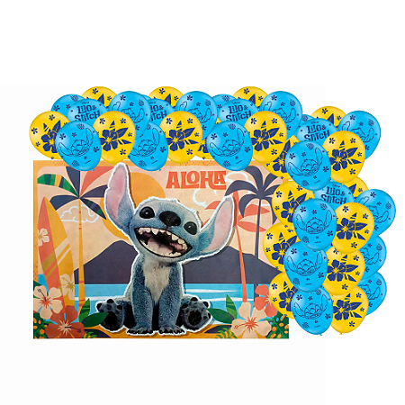 Kit festa Stitch Filme Decoração aniversário Painel + Balão