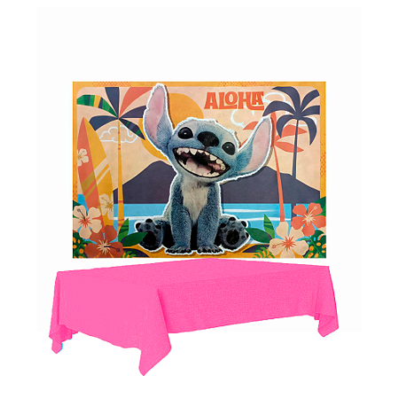 Kit festa Stitch Filme Decoração aniversário Painel + Toalha