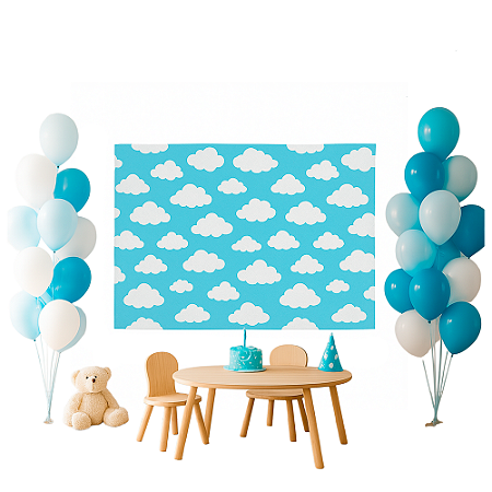 Painel TNT Festa Baby Decoração Nuvens Azul 1,40x1m