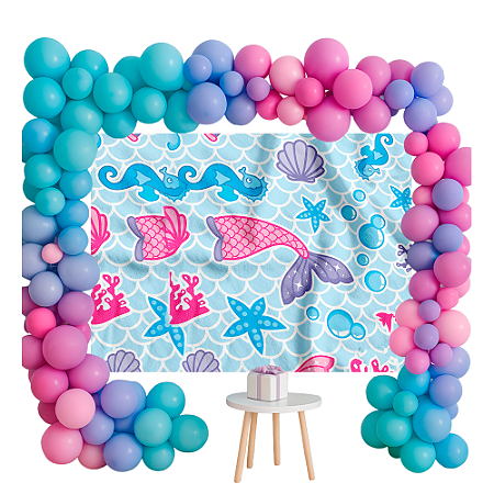 Painel TNT Festa Sereia Decoração aniversário Mar 1,40x1m