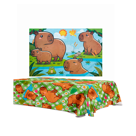 Kit Festa Capivara Decoração aniversário Painel + Toalha TNT