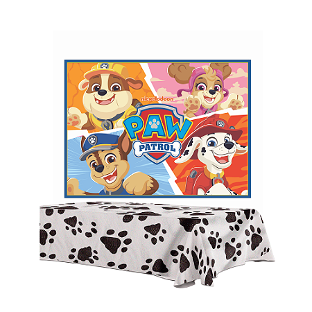 Kit Festa Patrulha canina Decoração Painel + Toalha Patinhas