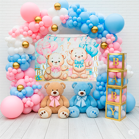 Kit Chá Revelão Festa Baby Decoração Caixas p/balão + Painel