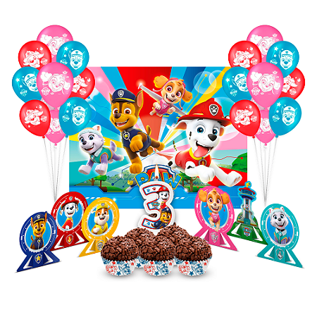 Kit festa 133 itens completos Decoração Patrulha Canina 3Ano