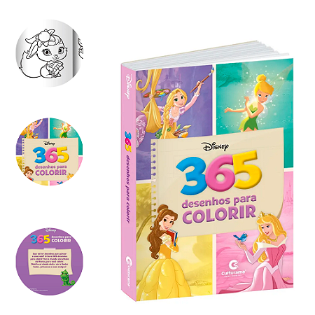 Livro 365 Atividades Princesas Fadas desenhos para colorir