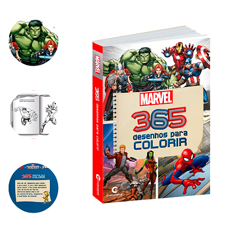 Livro 365 Atividades Marvel Vingadores desenhos para colorir