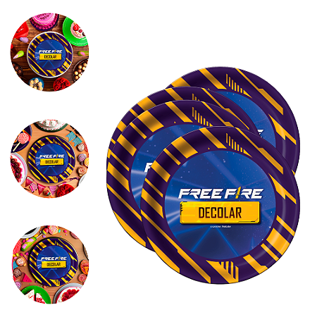 8 Pratos para festa Free Fire decoração aniversário 18cm