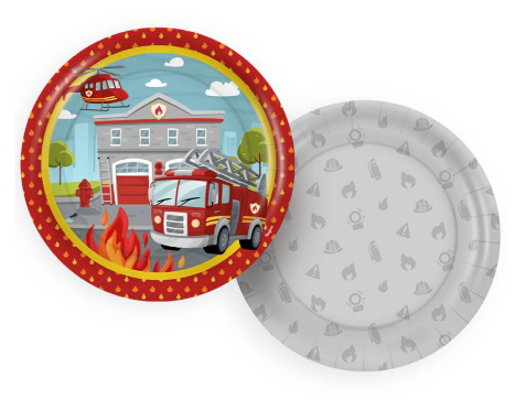 8 Pratos Redondo Decoração Bombeiros Festa Aniversário 18cm