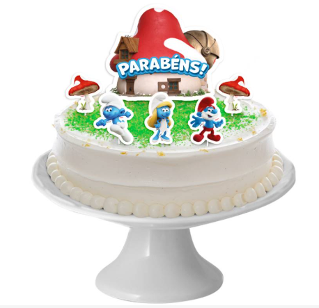 Topo De Bolo Festa Smurfs Decoração Aniversario 6pçs