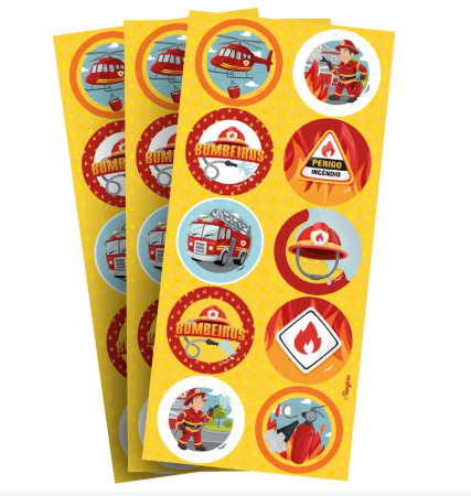 30 Adesivos Festa Bombeiros Decoração Aniversario 5x5cm