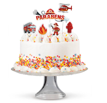 Topo De Bolo Festa  Bombeiros Decoração Aniversario 6pçs